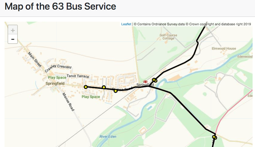 Map of current 63 bus route at Springfield